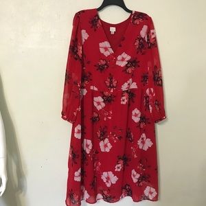 Floral Red Midi Dress
